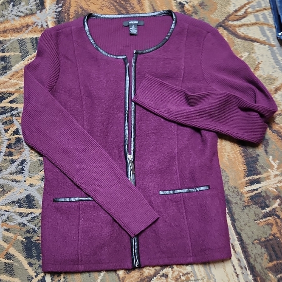 Alfani Sweaters - Alfani Purple Cardigan with Black Trim